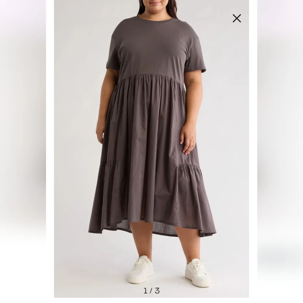 Melrose And Market Short-Sleeve Tiered Midi Dress - Terracotta - Picture 3 of 8